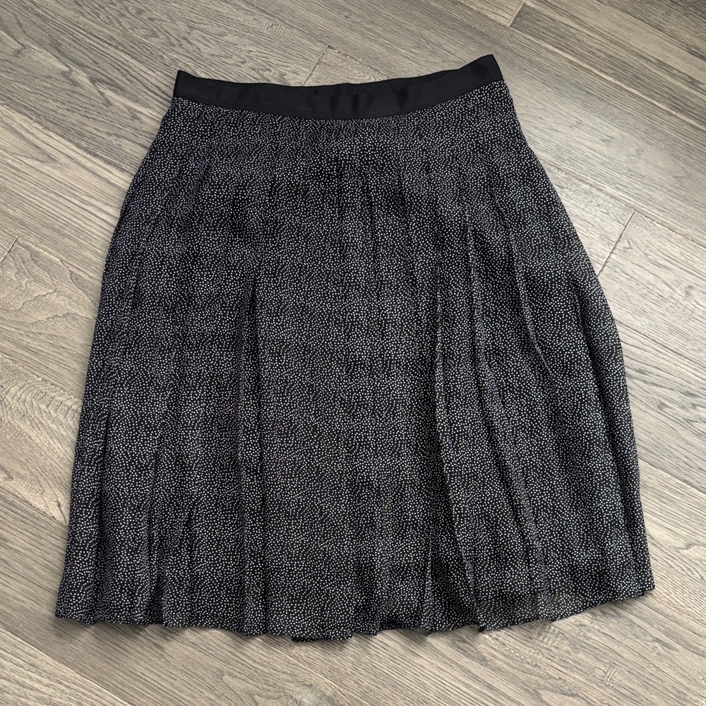 J. Crew 100% Silk Black and White Polka Dot Pleated Skirt